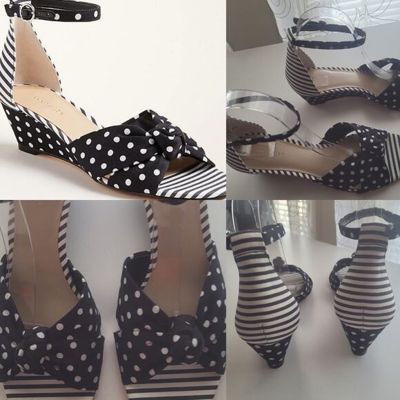 Ann Taylor Kaylin Polka Dot Knot Wedge Sandals Size 8 Black & White - Picture 2 of 12